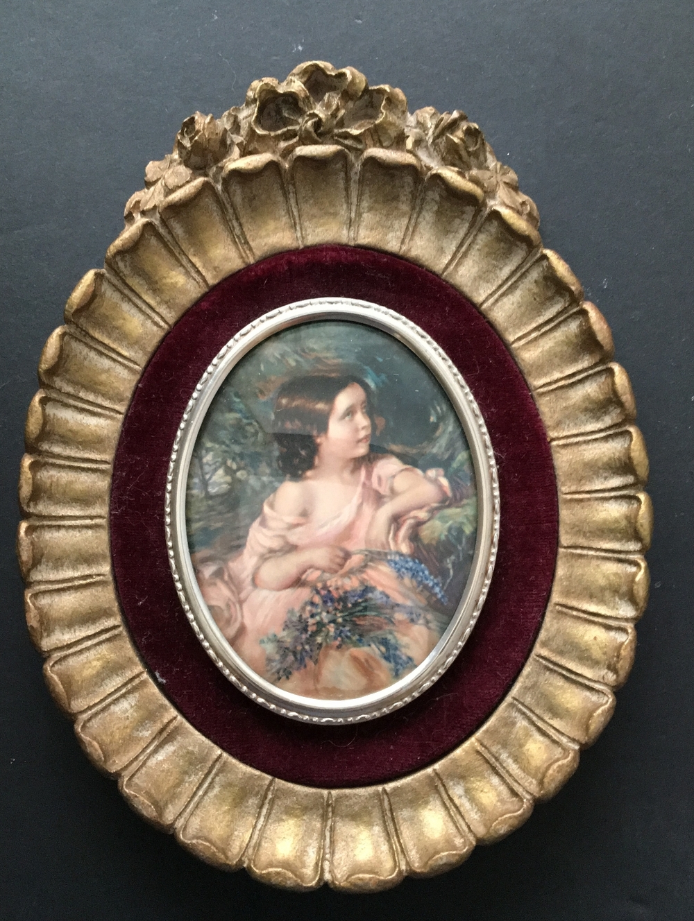 Vintage "A Cameo Creation" Ornate Gilt Frame Spring Flowers by John Thomas Peel